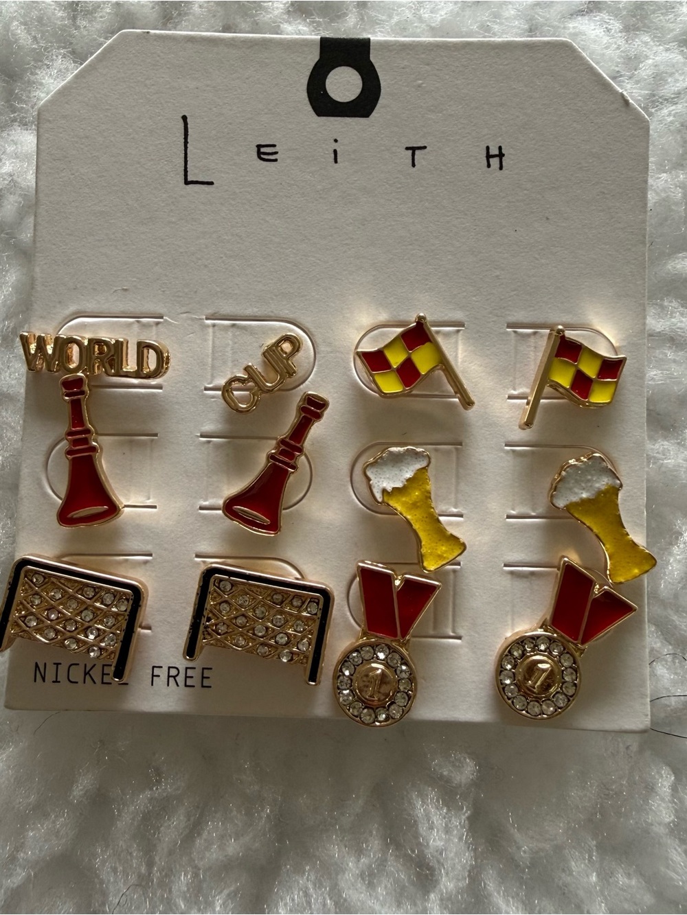 WORLD CUP Leith Nordstrom Gold Red Yellow Enamel Novelty Earring Set